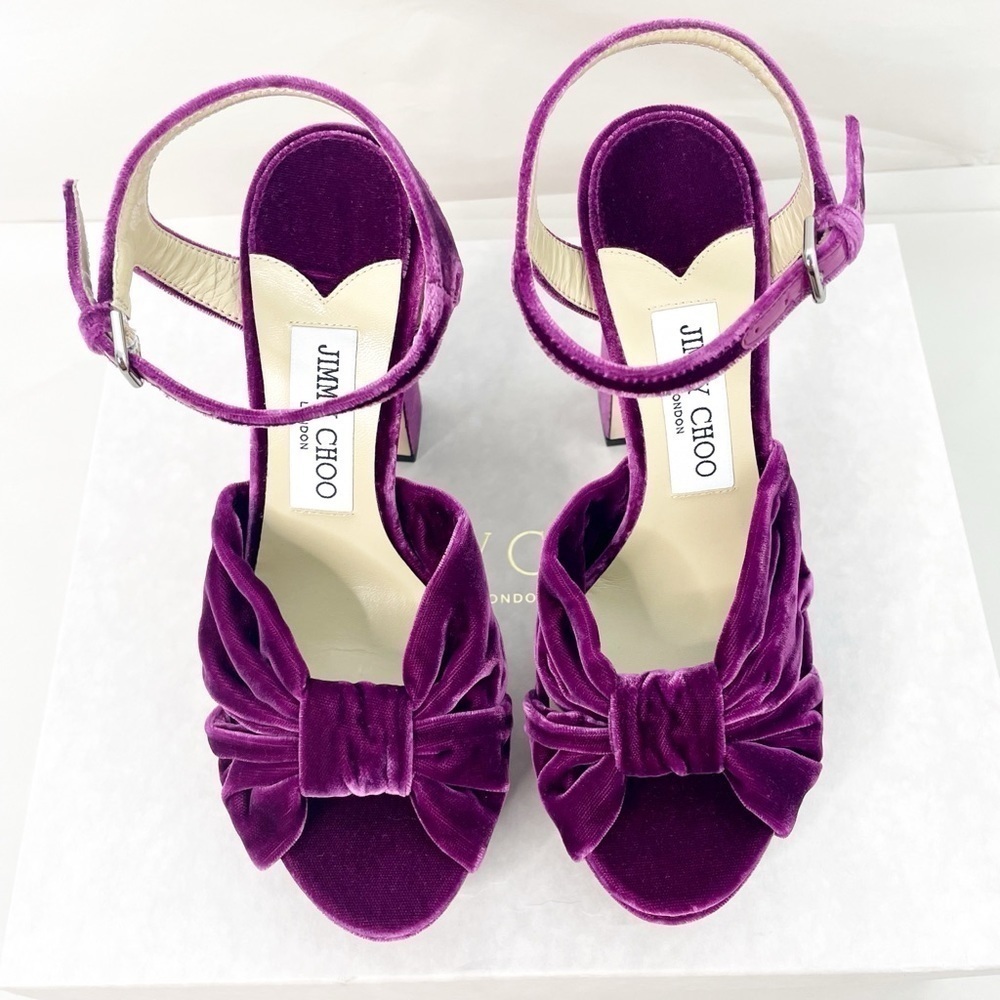Jimmy Choo Heloise Cassis Velvet Platform Heels - Picture 7 of 11